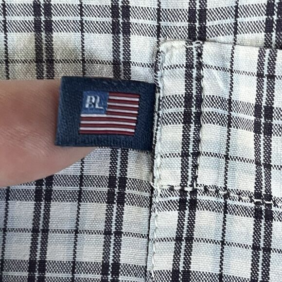Ralph Lauren Jeans Co Shirt Men’s L Blue/Gr/Wh Plaid B Down SS Flag Logo Flaw - Picture 5 of 8